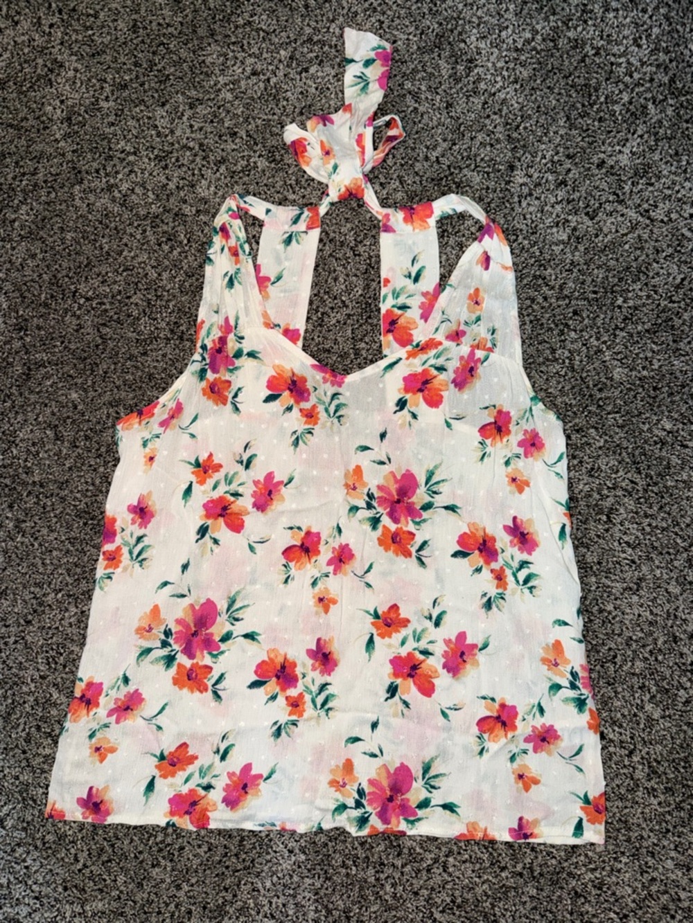 Papermoon White Floral Tie-Back Camisole with Pink & Orange Flowers
